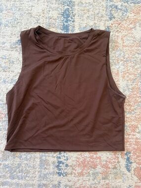 Women’s Brown Sleeveless Crop Tank Top — High Neck